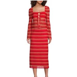 NWT Chelsea & Violet Ally Tie Front Square Neck Crochet Blouse Red Size Large